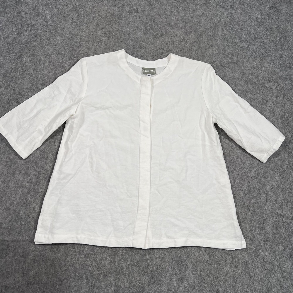 Niche Nilgun Derman White 3/4 Sleeve‎ Button Down Shirt Women's Size XS